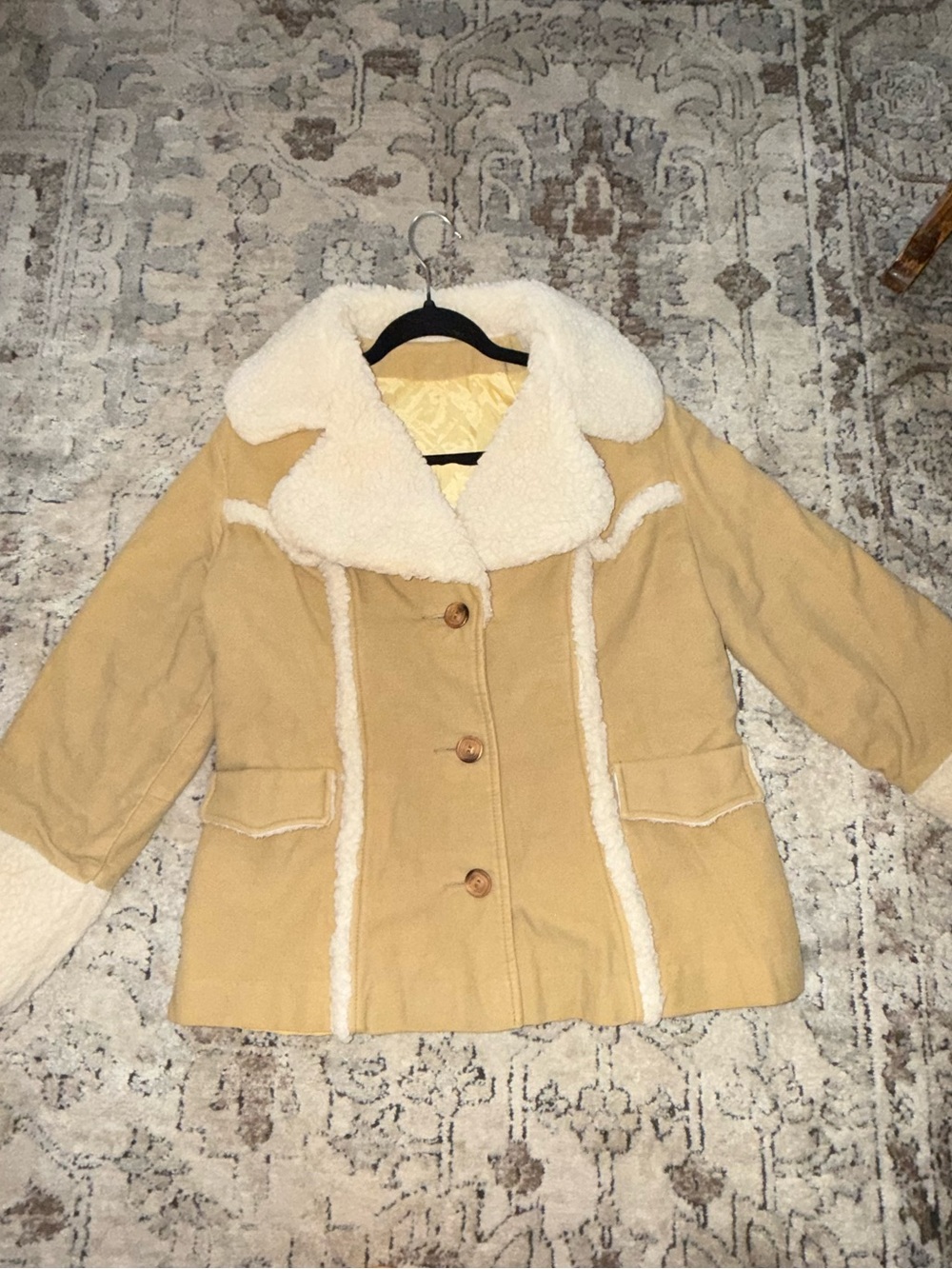Authentic Vintage 1970’s Shearling Trim Suede Coat M/L